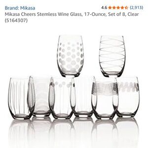 Set of 8 ✨ Mikasa Cheers Stemless Crystal Wine Glasses